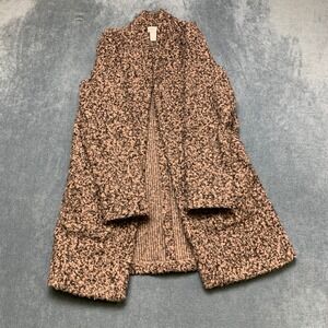 Carole Wren Sweater Coat Womens Small Brown Boucle Knit Long Sleeve Open Front